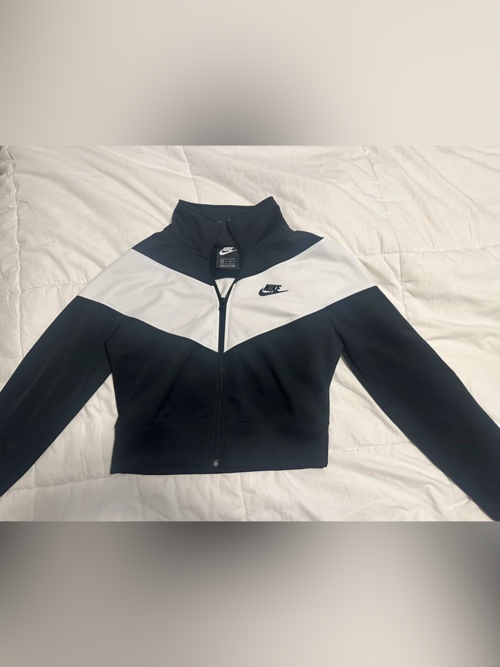 Sporty Black and White Chevron Full Zip Front Bomber Nike Jacket - Size XS